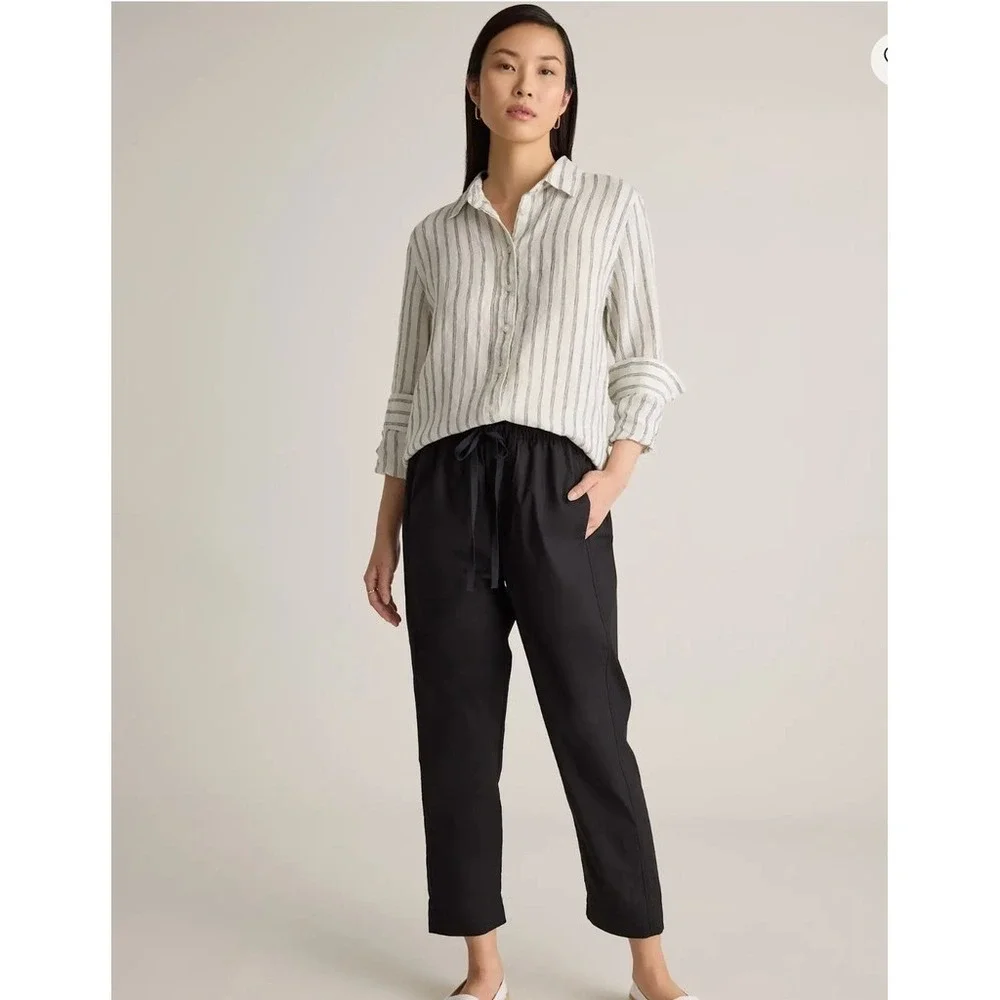 Quince 100% organic cotton poplin Pull-On Pants Womens XS Black Straight Elastic
